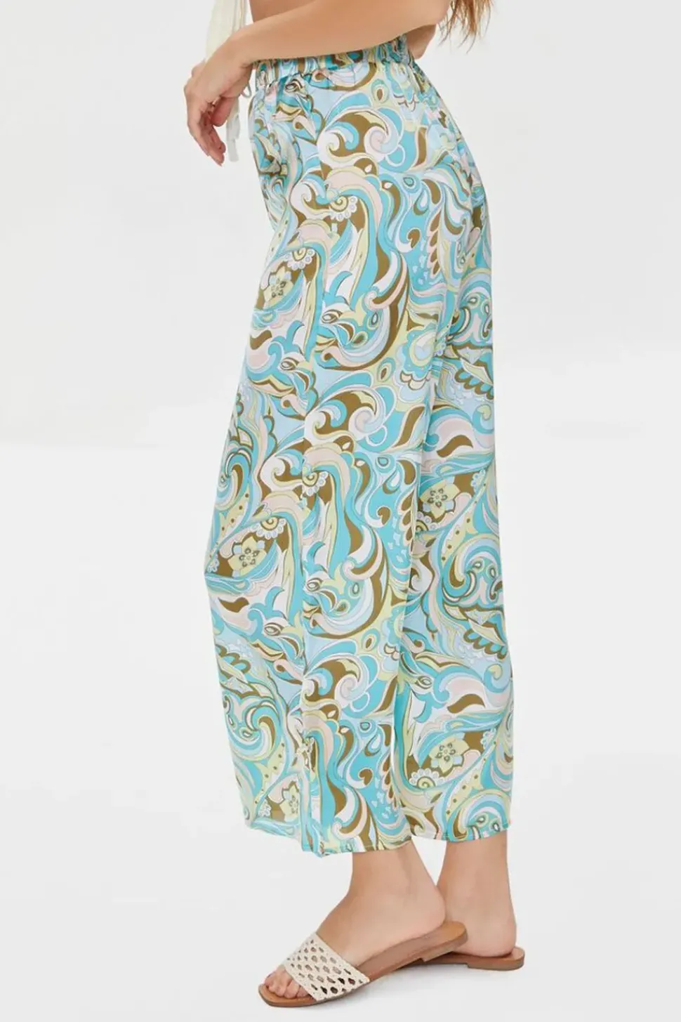 Paisley Print Paperbag Satin Pants