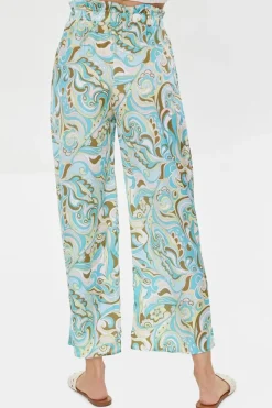Paisley Print Paperbag Satin Pants