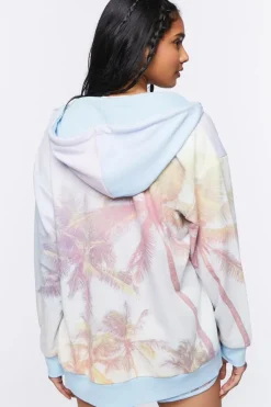 Palm Tree Print Zip-Up Hoodie