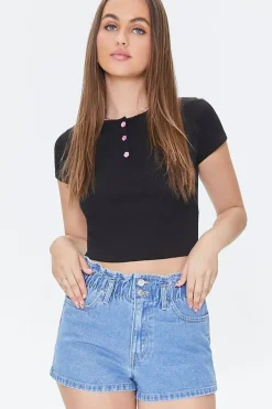 Paperbag Denim Shorts
