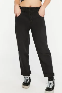 Paperbag Straight-Leg Jeans