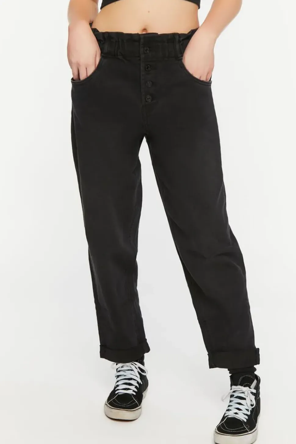 Paperbag Straight-Leg Jeans