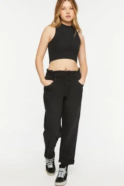 Paperbag Straight-Leg Jeans