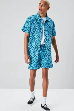 Paradise Print Drawstring Swim Trunks