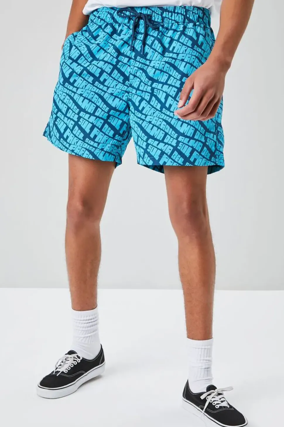 Paradise Print Drawstring Swim Trunks