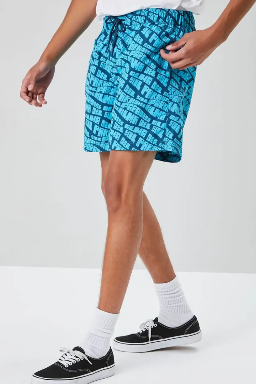 Paradise Print Drawstring Swim Trunks