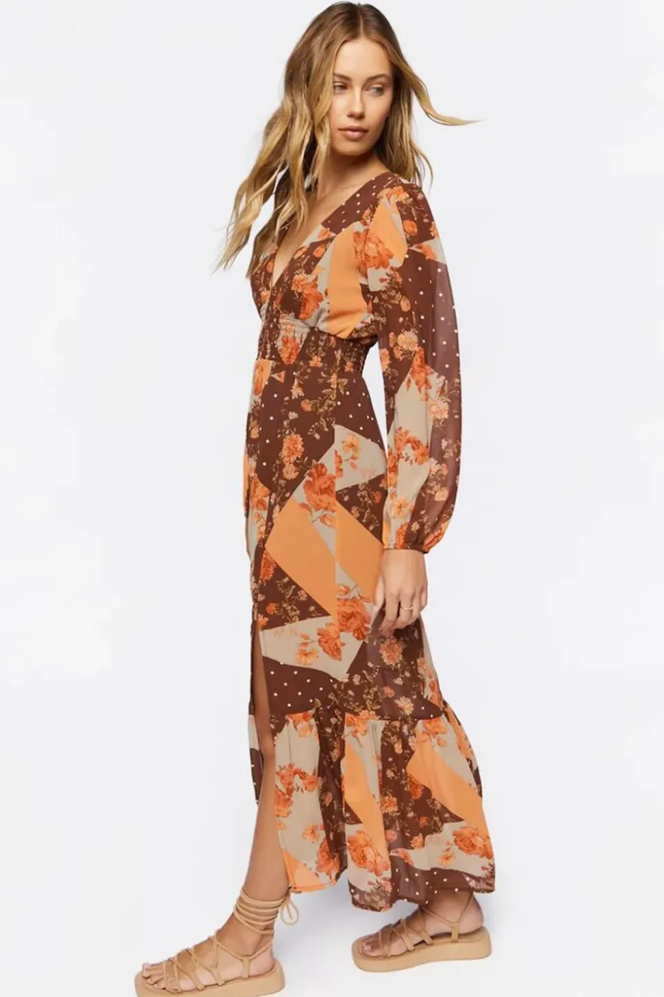 Patchwork Print Maxi Dress