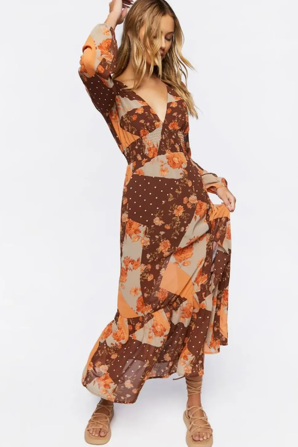 Patchwork Print Maxi Dress