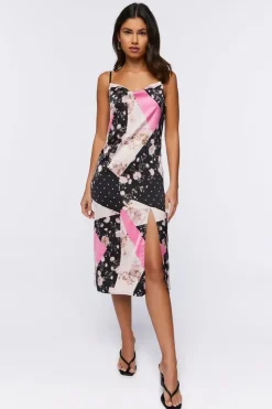 Patchwork Satin Midi Dress