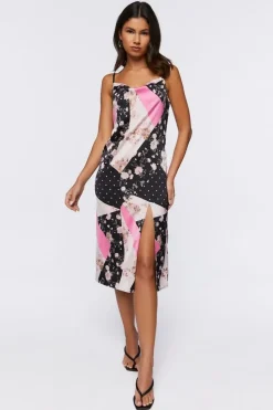 Patchwork Satin Midi Dress