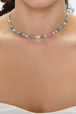 Peace Sign Beaded Chain Necklace