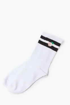 Peach Varsity-Striped Crew Socks
