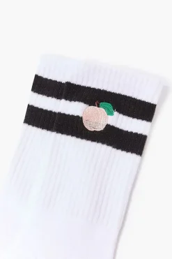 Peach Varsity-Striped Crew Socks