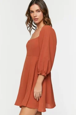 Peasant-Sleeve Babydoll Mini Dress