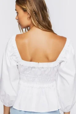 Peasant-Sleeve Crochet Lace Top