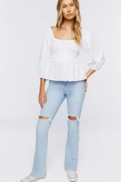 Peasant-Sleeve Crochet Lace Top