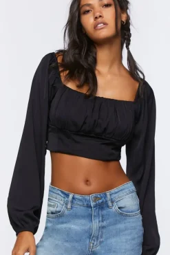 Peasant-Sleeve Crop Top