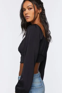 Peasant-Sleeve Crop Top