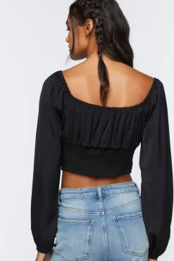 Peasant-Sleeve Crop Top