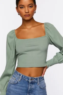 Peasant-Sleeve Crop Top