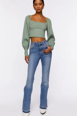 Peasant-Sleeve Crop Top