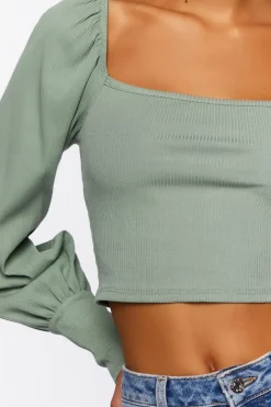 Peasant-Sleeve Crop Top