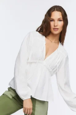 Peasant-Sleeve Drawstring Top