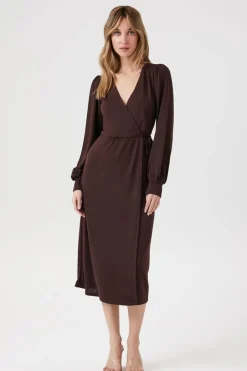 Peasant-Sleeve Midi Wrap Dress