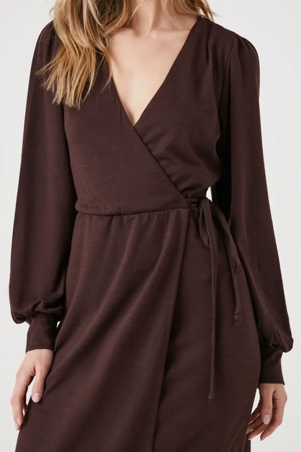 Peasant-Sleeve Midi Wrap Dress