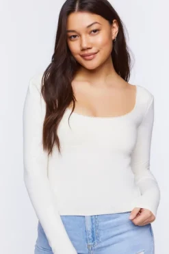 Picot-Trim Long-Sleeve Top