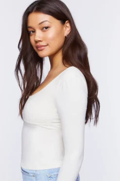 Picot-Trim Long-Sleeve Top