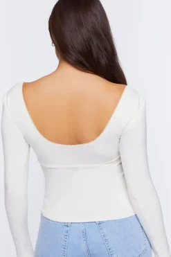 Picot-Trim Long-Sleeve Top