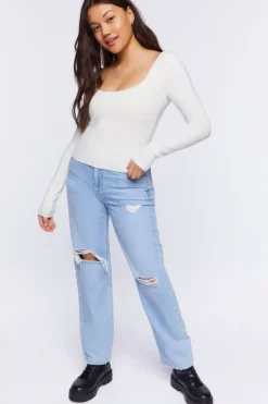 Picot-Trim Long-Sleeve Top