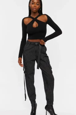Pinstripe Belted Cargo Pants