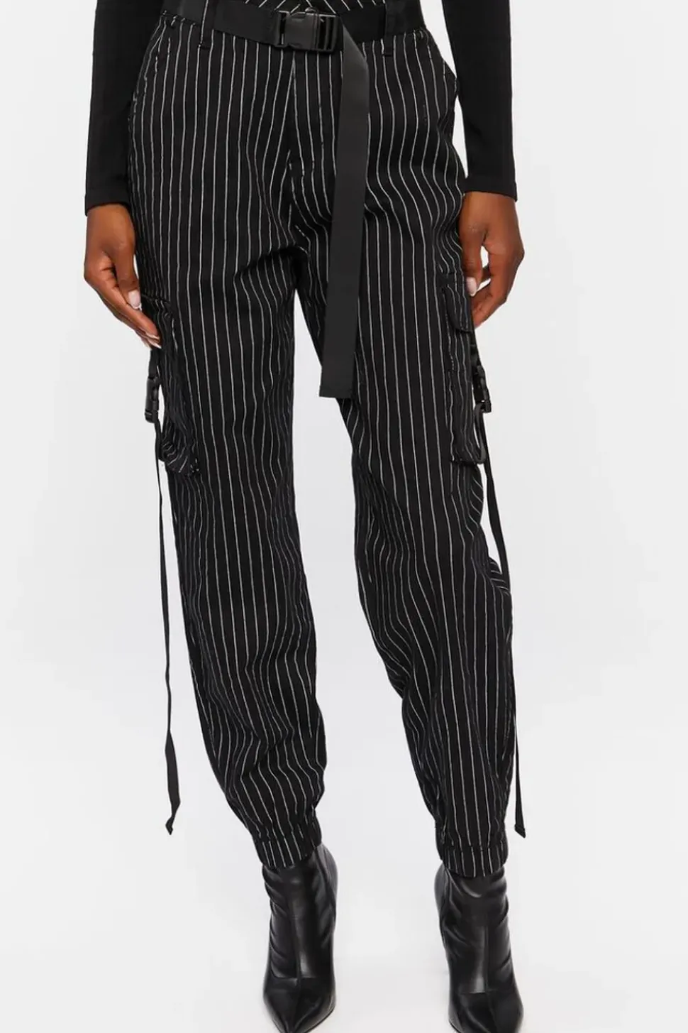 Pinstripe Belted Cargo Pants