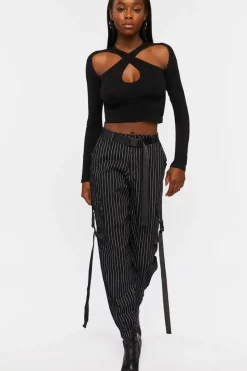 Pinstripe Belted Cargo Pants
