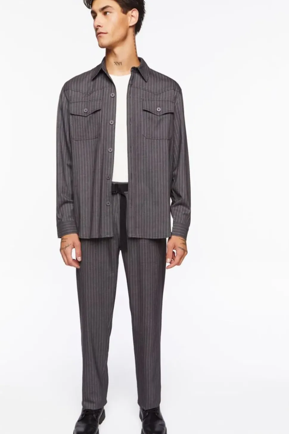 Pinstriped Belted Trousers