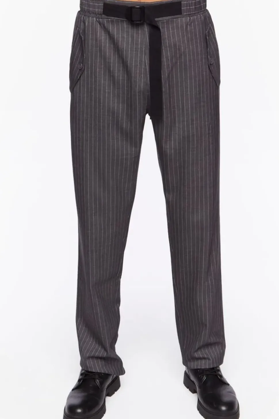Pinstriped Belted Trousers