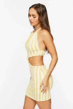 Pinstriped Halter Cutout Mini Dress