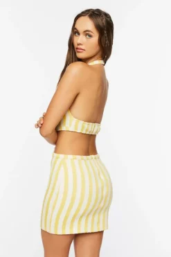 Pinstriped Halter Cutout Mini Dress