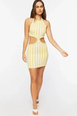 Pinstriped Halter Cutout Mini Dress