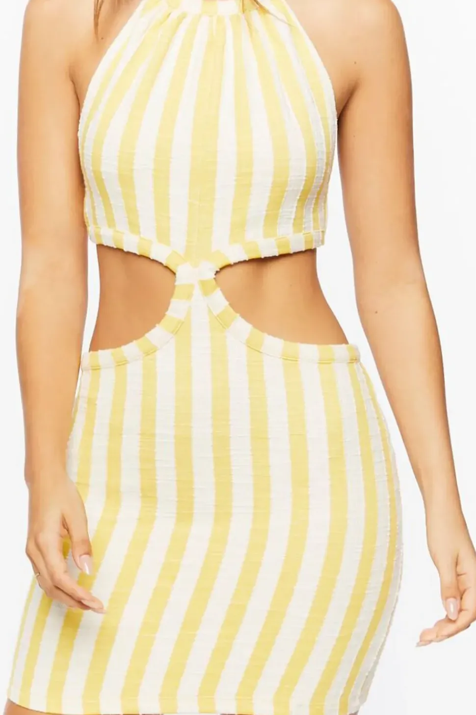Pinstriped Halter Cutout Mini Dress