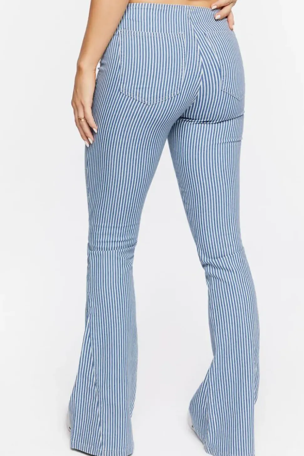 Pinstriped Low-Rise Flare Jeans