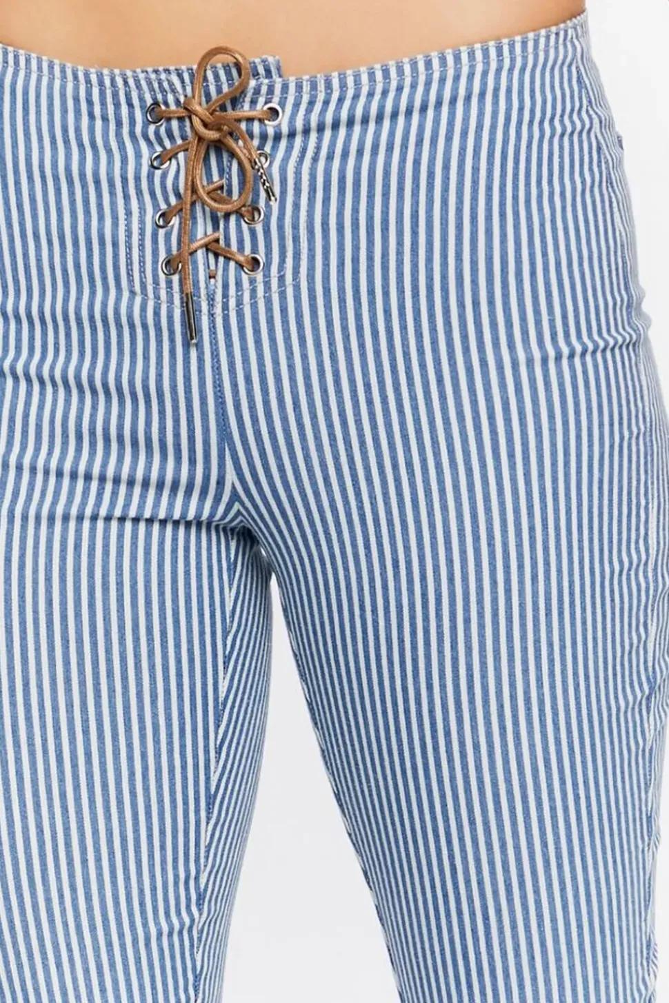 Pinstriped Low-Rise Flare Jeans