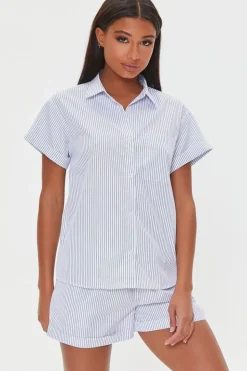 Pinstriped Pajama Shirt & Shorts Set