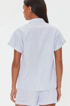 Pinstriped Pajama Shirt & Shorts Set