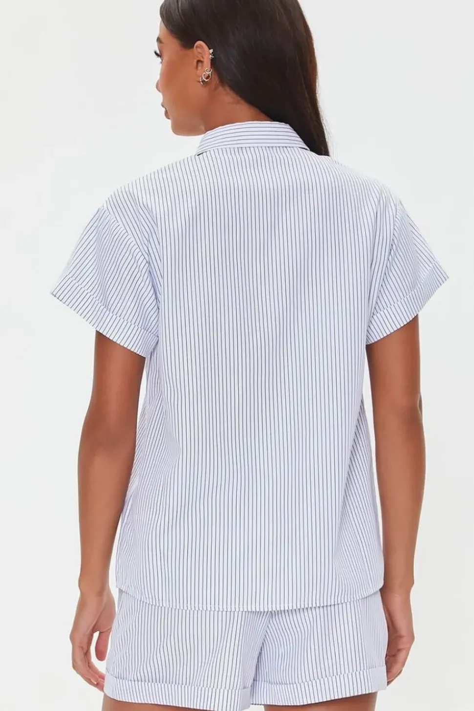 Pinstriped Pajama Shirt & Shorts Set