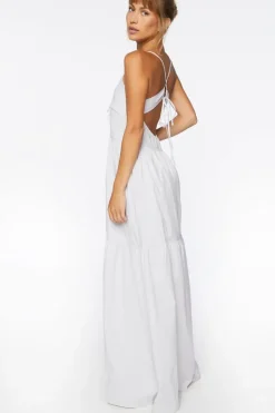 Pinstriped Poplin Cutout Maxi Dress