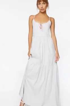 Pinstriped Poplin Cutout Maxi Dress