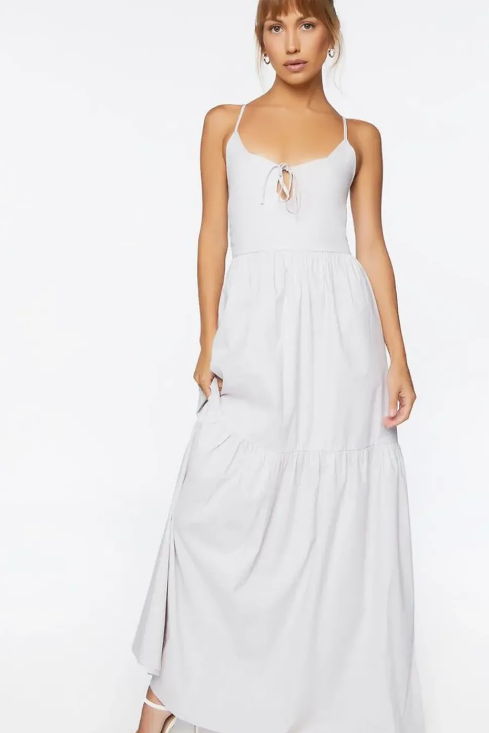Pinstriped Poplin Cutout Maxi Dress